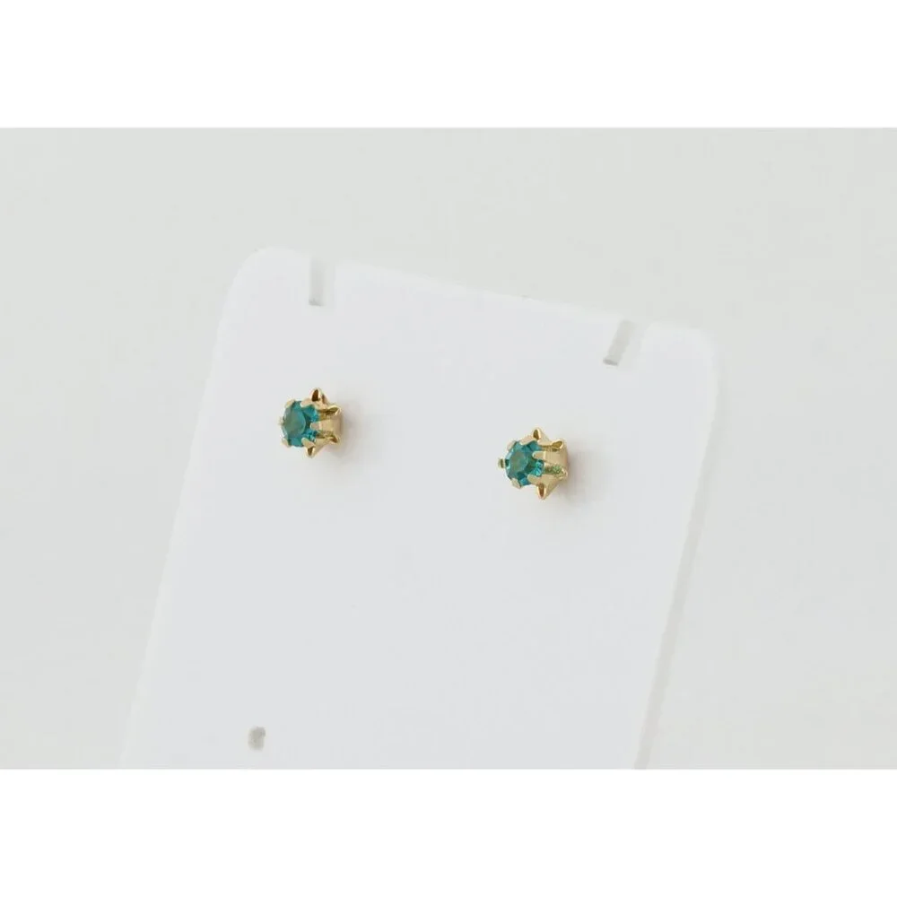 14k Yellow Gold Green Blue Teal CZ Earrings Stud Post 3/16" Flower Buttercup - Picture 8 of 9